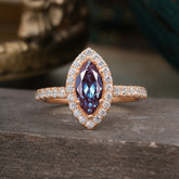 6 Prong Classic Marquise Cut Alexandrite Halo Engagement Ring